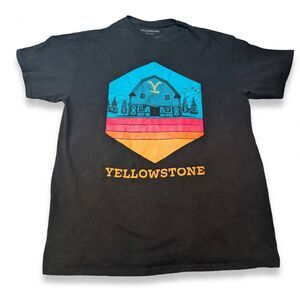 Yellowstone TV Show Graphic T-Shirt Mens Size L Black Barn Sunset Logo Cotton